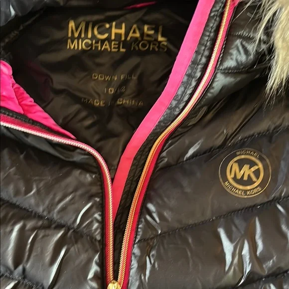 Michael Kors Black Jacket with Pink Trim and Faux Fur Hood - Picture 2 of 2